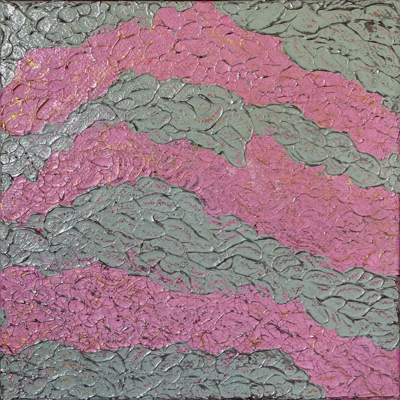 A feeling of freshly falling in love - abstract textured painting by Lya Helia, 40x40cm mixed media on linen canvas